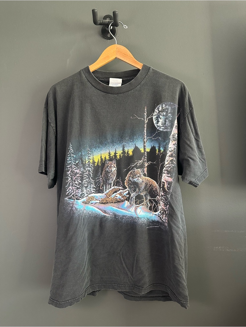 Anvil Black Wolf Pack Graphic Tee with Night Forest Print